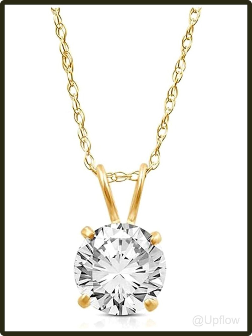 Women's 10K Gold Solitaire Pendant Necklace 2 CT Round CZ 18 Inch Rope Chain